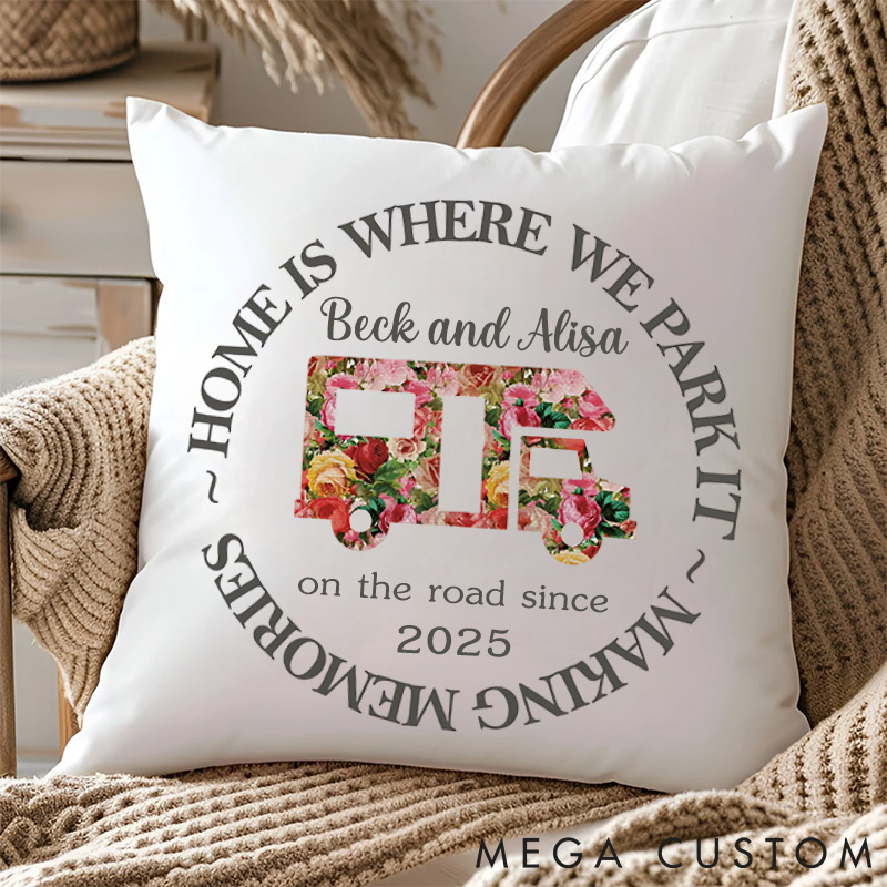 Personalised Camper Van Pillow Home Is Where We Park It Pillow Gift for Traveling Camping Hiking