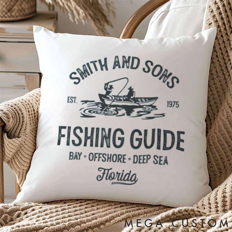 Personalized Fishing Guide Pillow with Custom Family Name and Location Gift for Fishing Lovers