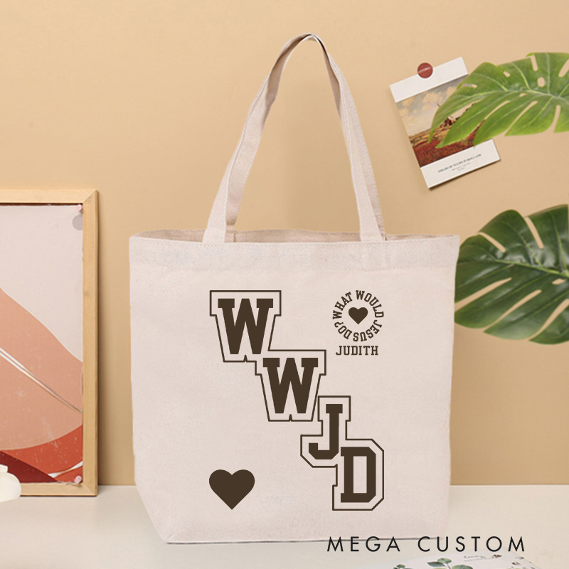 Personalized WWJD What Would Jesus Do Christian Canvas Tote Bag with Name Faith Tote Bag Jesus Tote Bag Religious Gift Christian Gift for Jesus Lovers