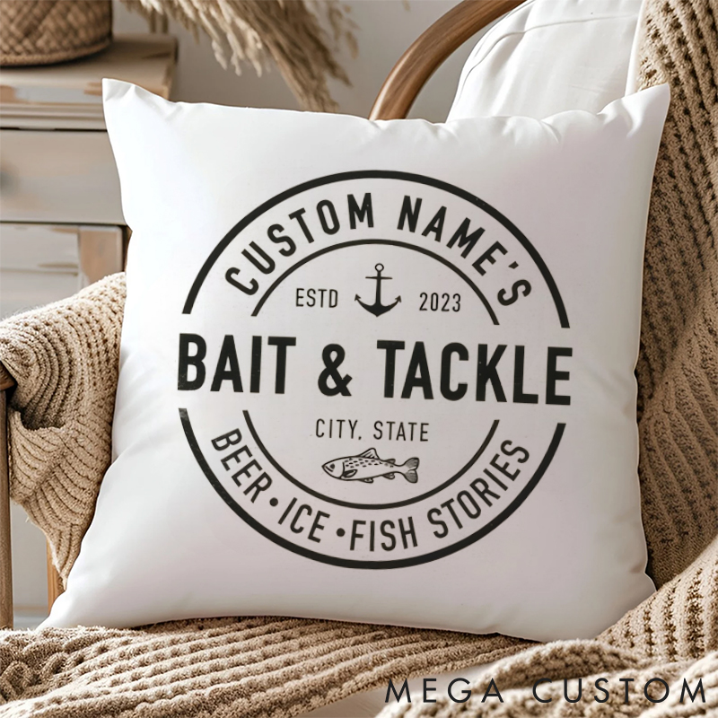 Personalized Bait & Tackle Pillow for Fishing Enthusiast Custom Gift for Fishing Lover