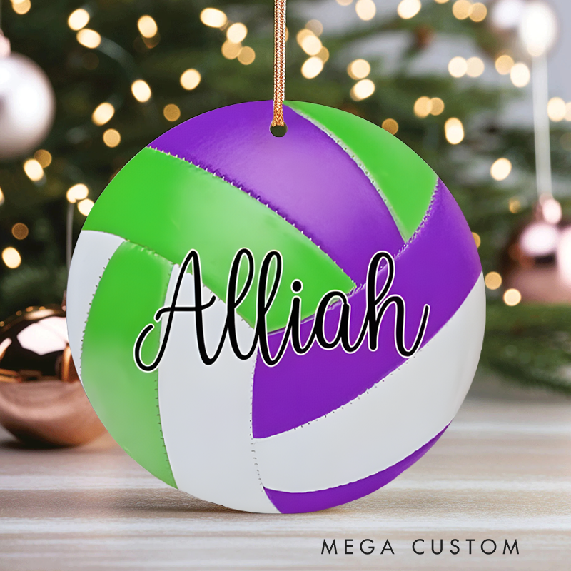 Personalized Volleyball Christmas Ornament with Custom Name and Colorful Ball Design for Sports Enthusiasts