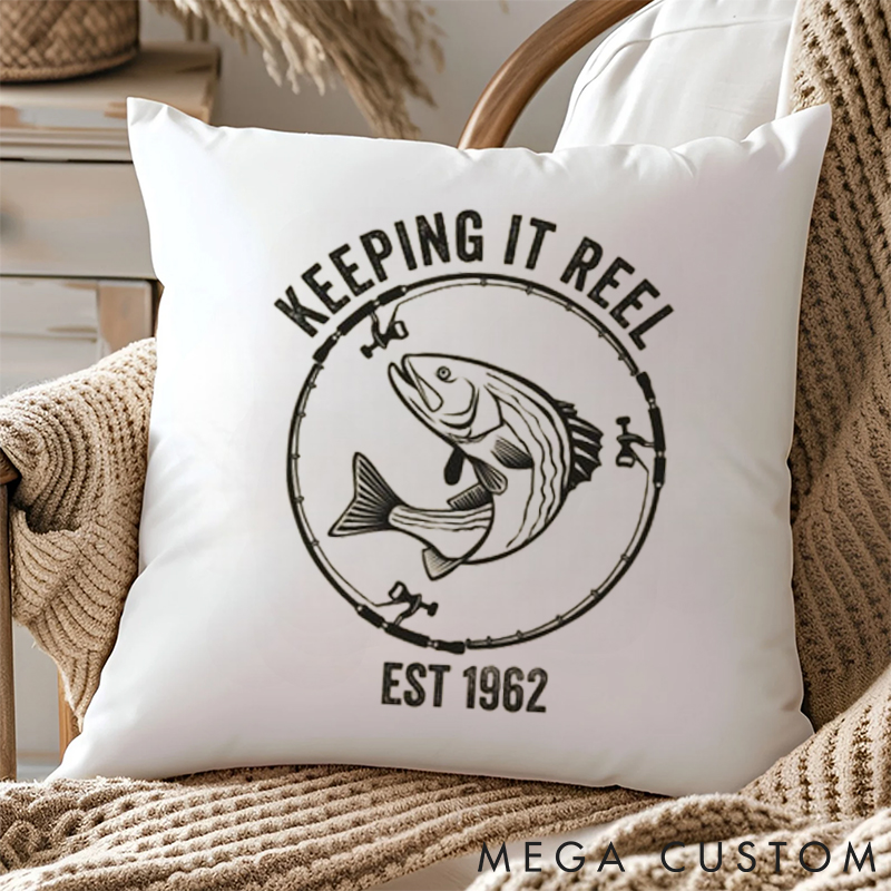 Personalized Keeping It Reel Pillow Retirement Gift for Angling Enthusiasts Fishing Lover