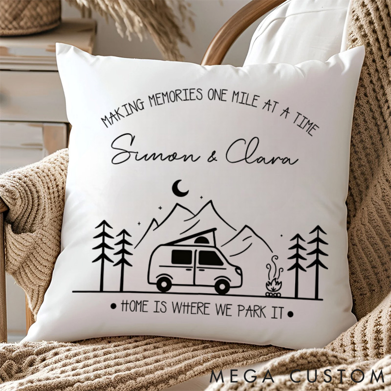 Personalised Home Is Where We Park It Pillow Home Decor Couple Traveling Camping Hiking Gift for Outdoor