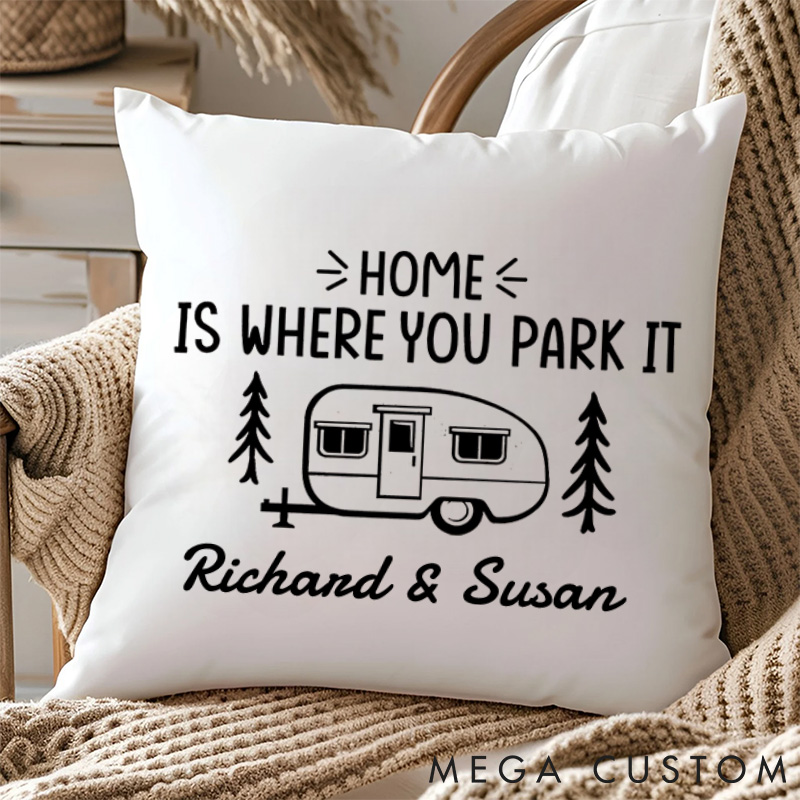 Personalised Couple Traveling Camping Hiking Pillows Home Is Where You Park It Pillows Gift for Outdoor