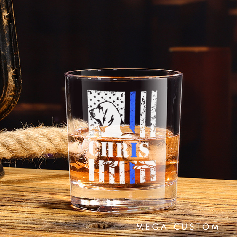 Personalized Police Whiskey Glass K9 Thin Blue Line Flag Design Gift for Police Officer 