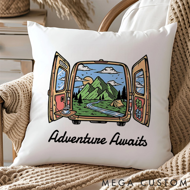 Personalised Campervan Pillow Camping Traveling Hiking Lover Pillow Gift Outdoor