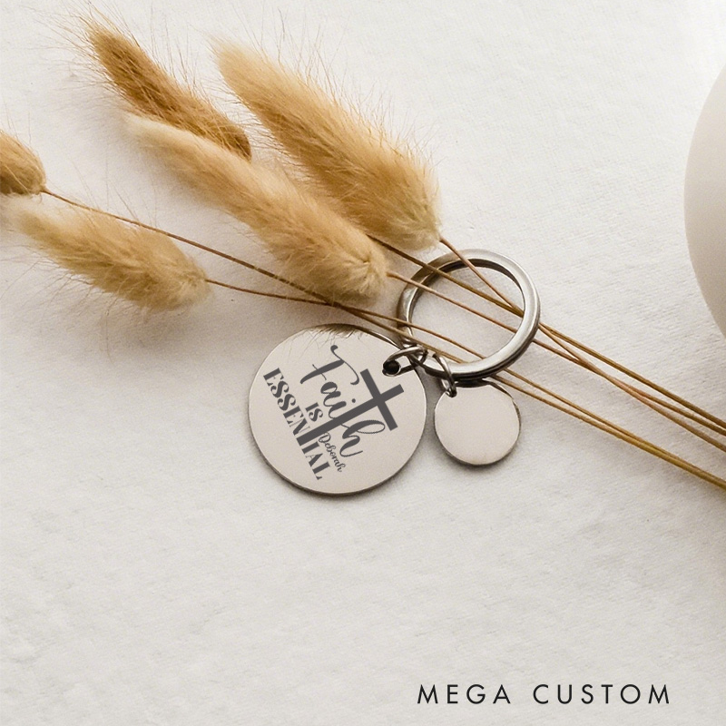 Personalized Faith Is Essential Stainless Steel Keychain with Name Christian and Religious Gifts Christian Apparel Christmas Gifts