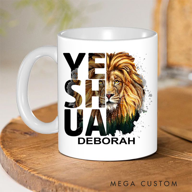 Personalized Lion Imagery Bible Verse Christian Ceramic Mug with Name Birthday Gift for Christian Positive Affirmation Religious Gift for Christian