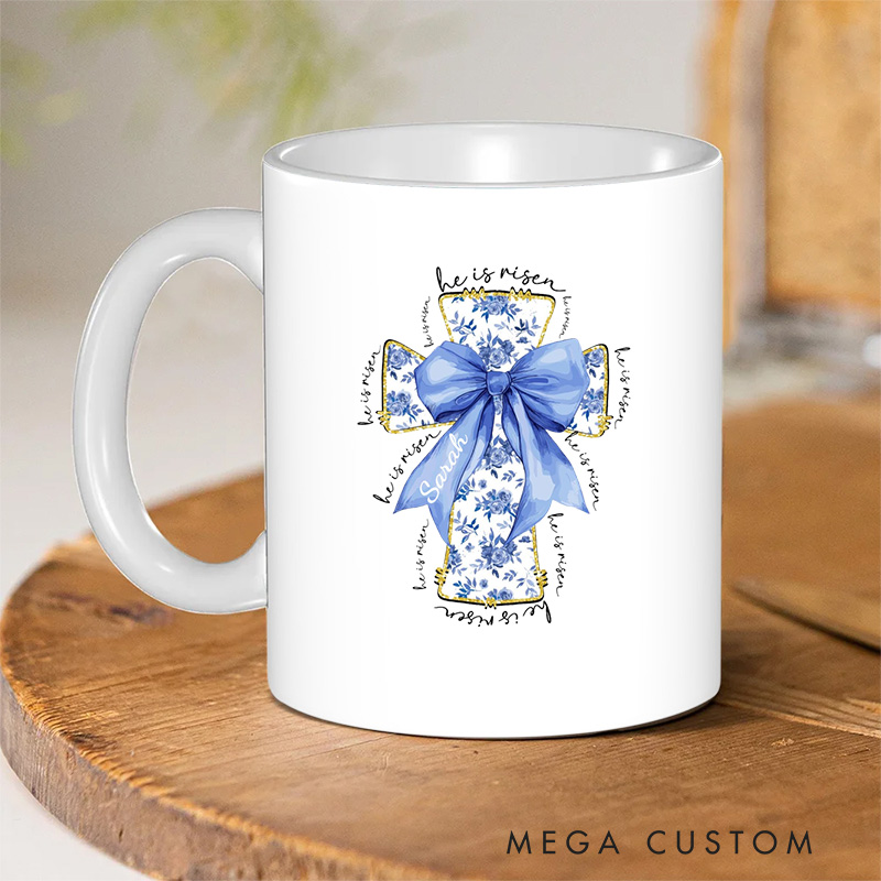 Personalized He Is Risen Bible Verse Jesus Ceramic Mug with Name Christmas Gift for Christians Birthday Gift for Christians