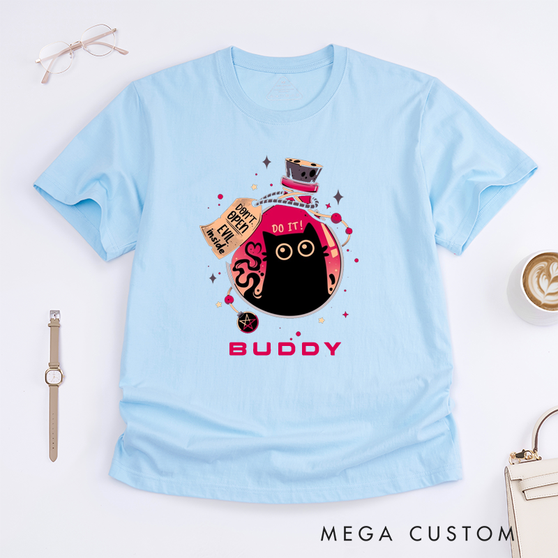 Personalized Cute Black Cat Potion Classic T-Shirt Funny Do Not Open Evil Inside Gift for Cat Lovers Friends Buddy Unique Unisex Custom Tee