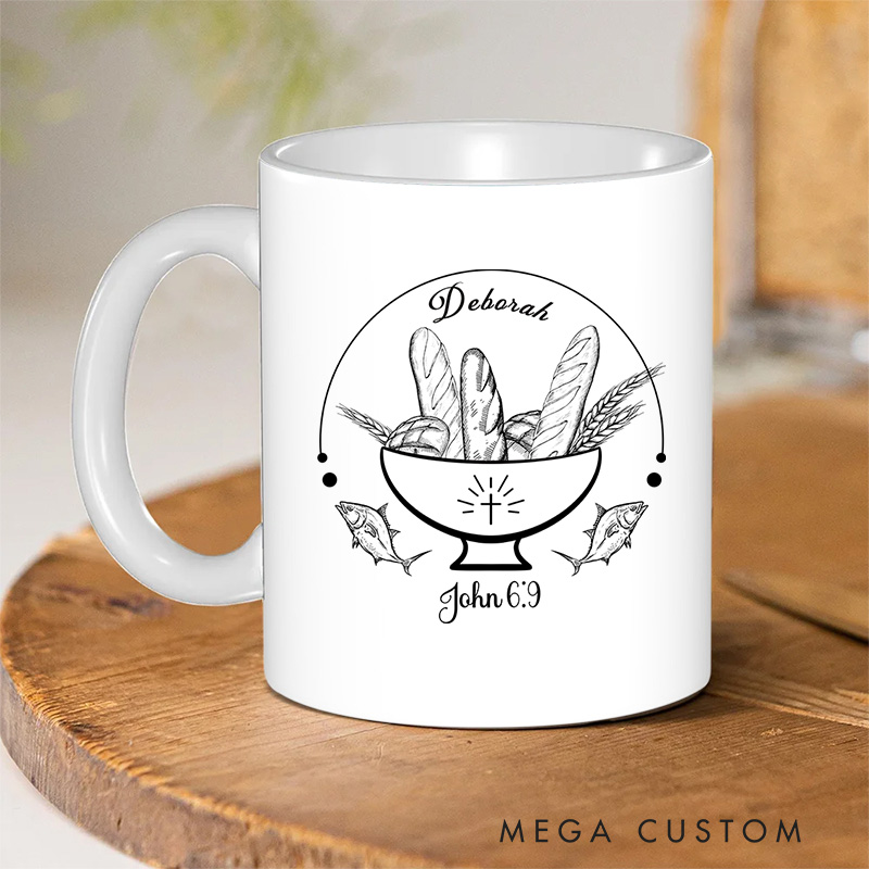 Personalized John 6:9 Bible Verse Ceramic Mug with Name Birthday Gift for Christian Positive Affirmation Religious Gift for Christian