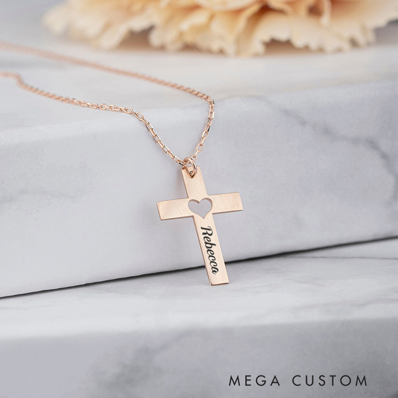 Personalized Heart Cross Name Pendant Necklace for Women Religious Jewelry Christening Baptism Gift for Women Christian Gift for Her Mom Wife