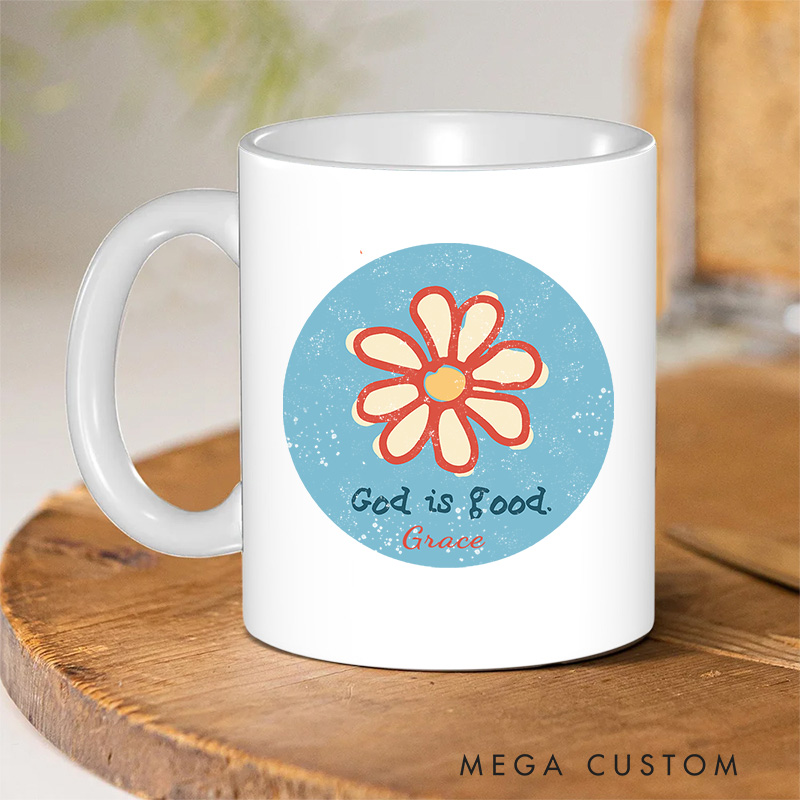 Personalized Flower God is Good Bible Verse Ceramic Mug with Name Christmas Gift for Christians Birthday Gift for Christians