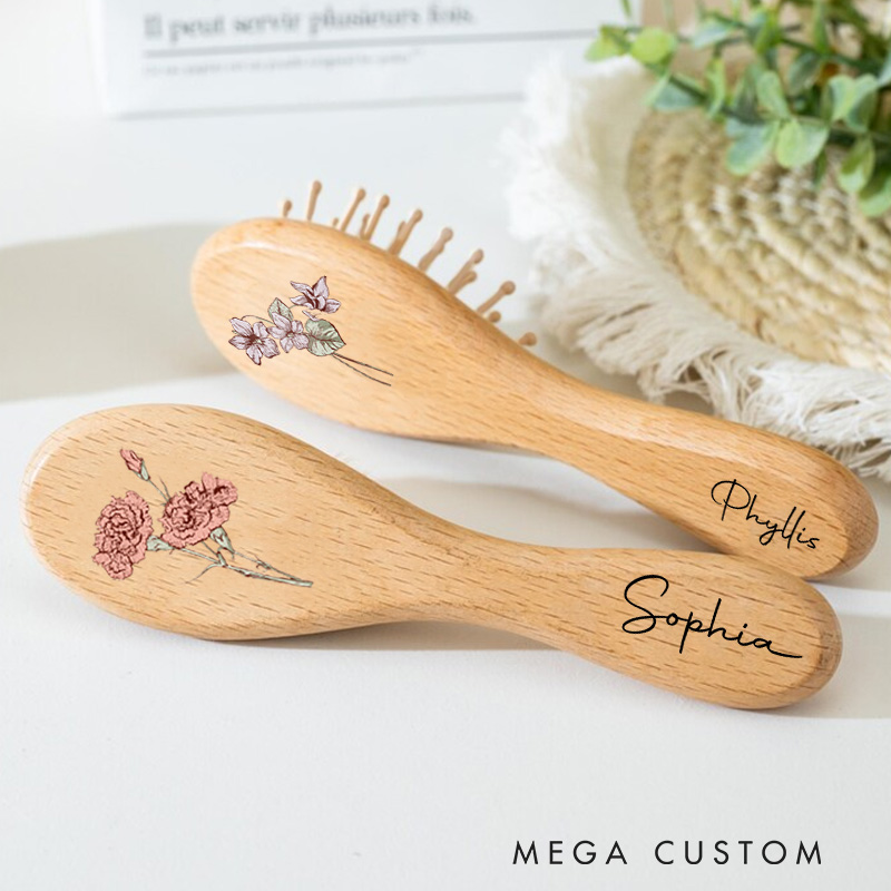 Personalised Name Baby Brush with Birth Flower Baby Shower Gift Baby Keepsake Gift