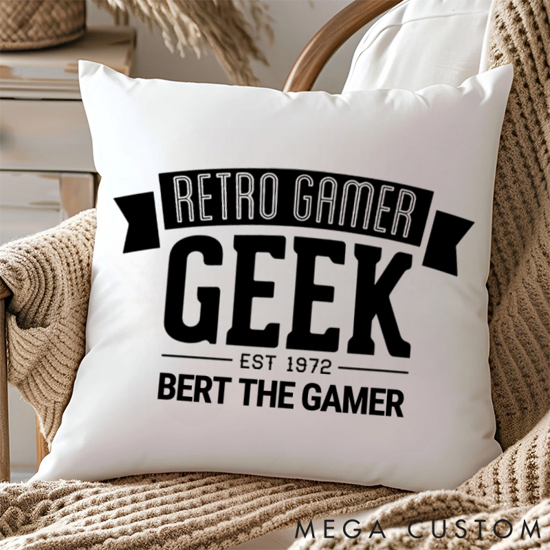 Personalized Retro Gamer Geek Pillows Game Enthusiast Pillows Gift for Geek Nerd 