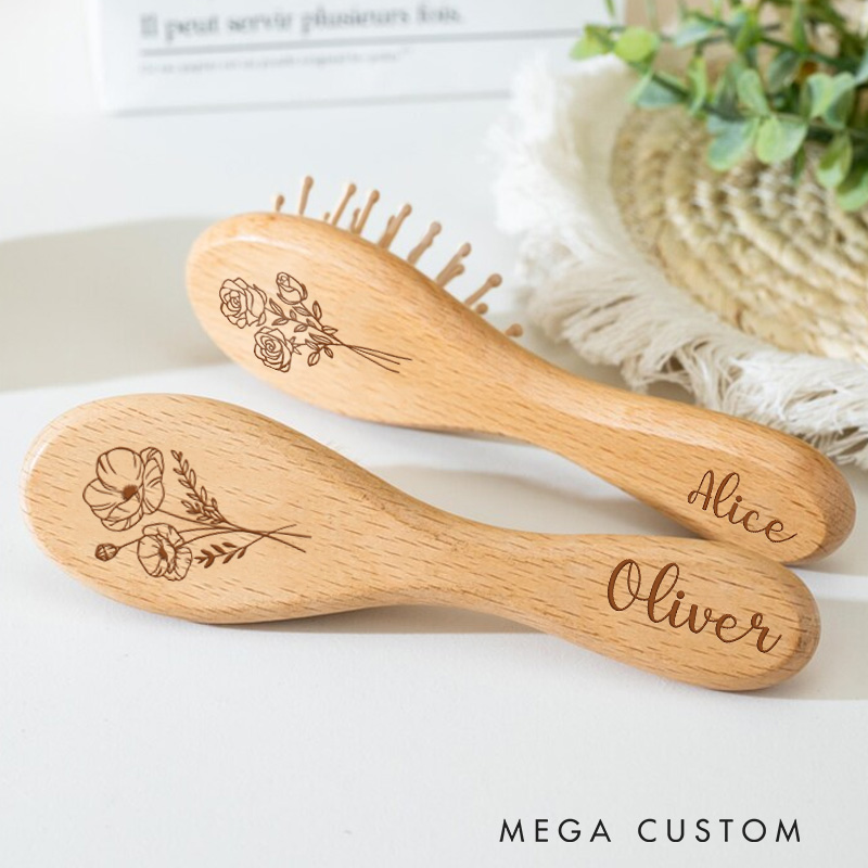 Personalised Name Baby Brush with Flower Baby Shower Gift Baby Keepsake Gift