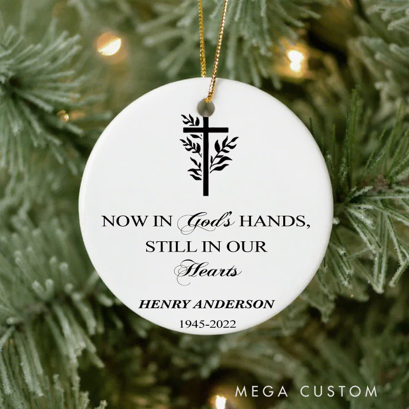 Personalized Floral Cross Porcelain Ornament with Text Christmas Gift for Christians