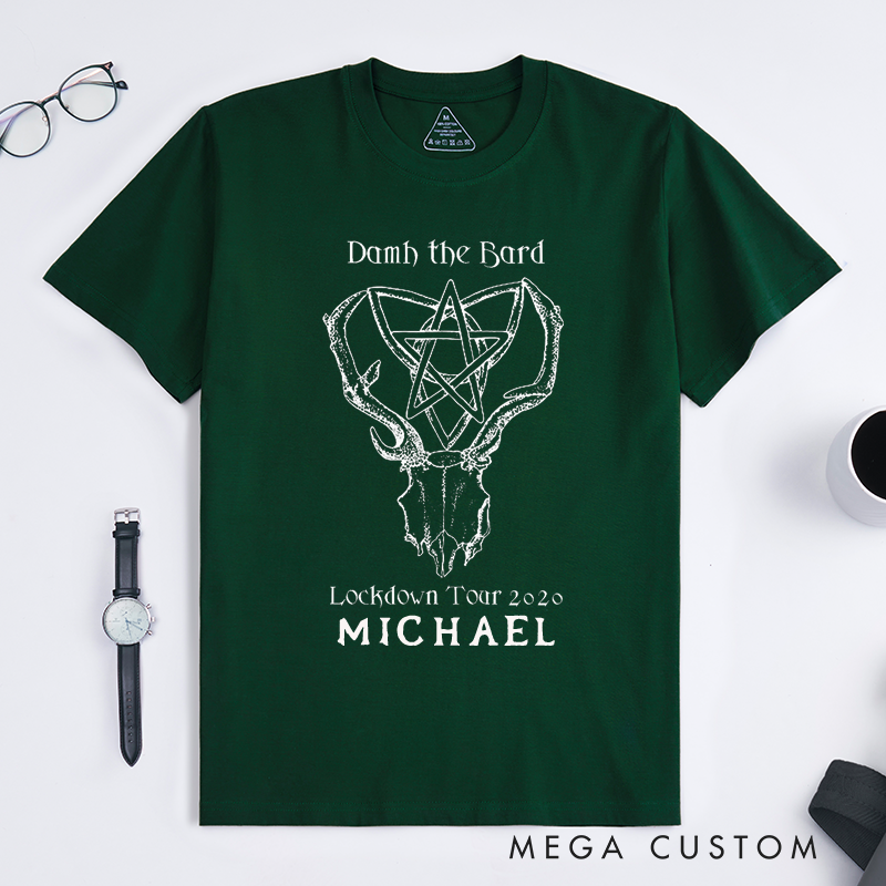 Personalized Deer Skull Antler Pentagram Classic T Shirts Spiritual Pagan Gift for Men Women Witchcraft Protection Custom Name Top for Friends Family