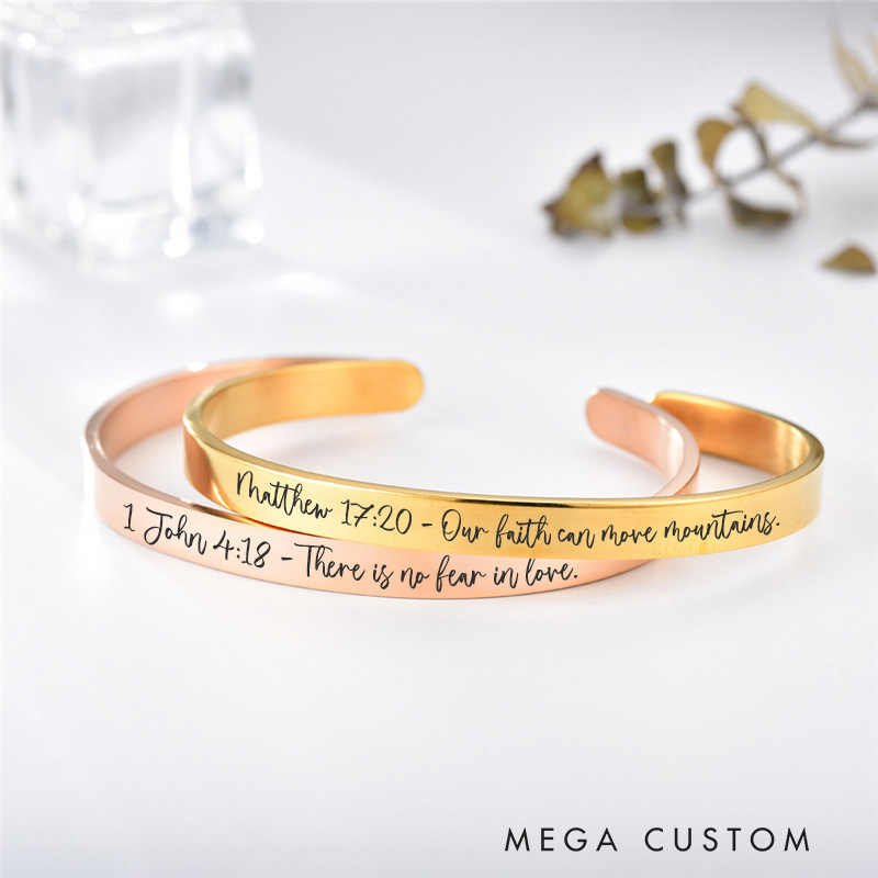 Personalized Bible Verse Cuff Bracelet Custom Psalms Christian Bracelet for Mom Religious Jewelry Christian Gift for Her Birthday Gift for Daughter