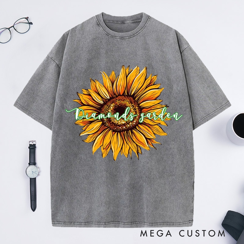 Personalized Sunflower Washed T-Shirts Flower Print Shirt Women Garden Shirt Funny Sunflower Shirt Floral Shirt Plant Sunflower Shirt