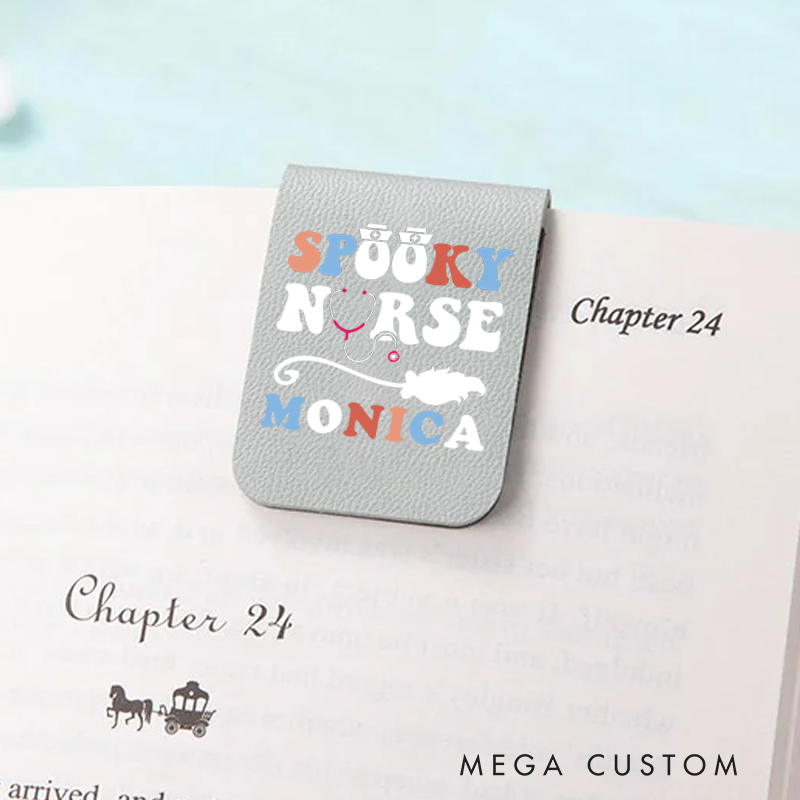 Personalised Leather Magnetic Bookmark for Nurse Spooky Nurse Design Cute Bookmark Gift Book Lover Gift 