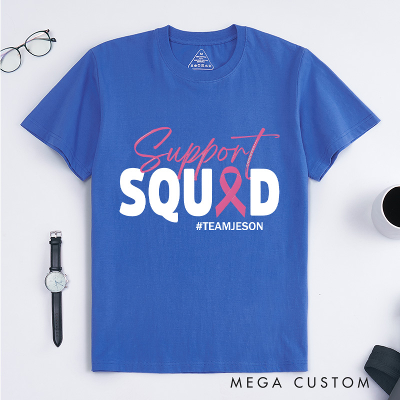 Personalized Breast Cancer Squad T-shirt featuring a warrior-themed design to honor and support those battling breast cancer.