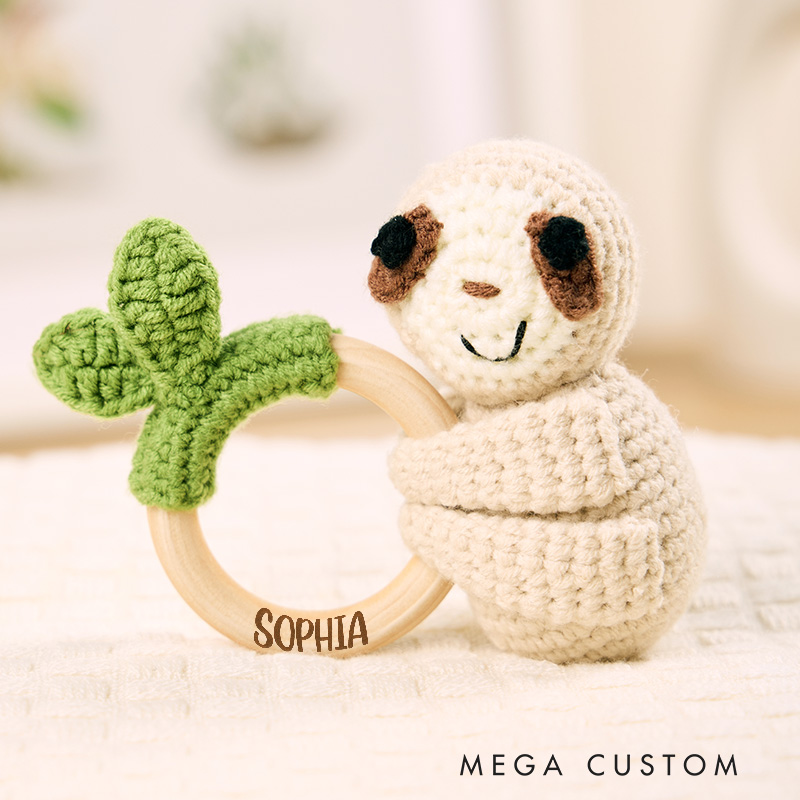 Personalized Bold Baby Name Engraved Natural Wooden Rattle for Babies Simple and Charming Baby Wooden Rattle Baby Shower Gift