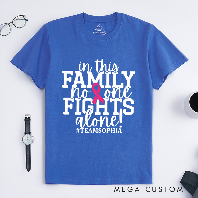 Personalized Family Fights Together T-shirt symbolizing unity and strength in the fight against breast cancer.