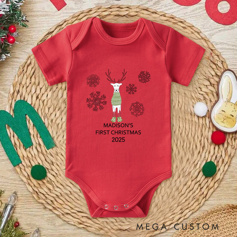 Personalized Reindeer and Snowflakes Baby Onesie Perfect for Adding Charm to Holiday Outfits Baby Onesie