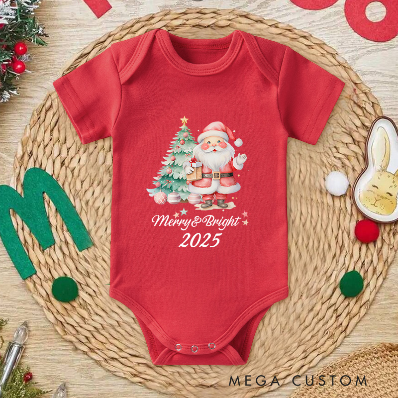 Personalized Merry and Bright Santa Baby Onesie Perfect for Adding Charm to Holiday Outfits Baby Onesie