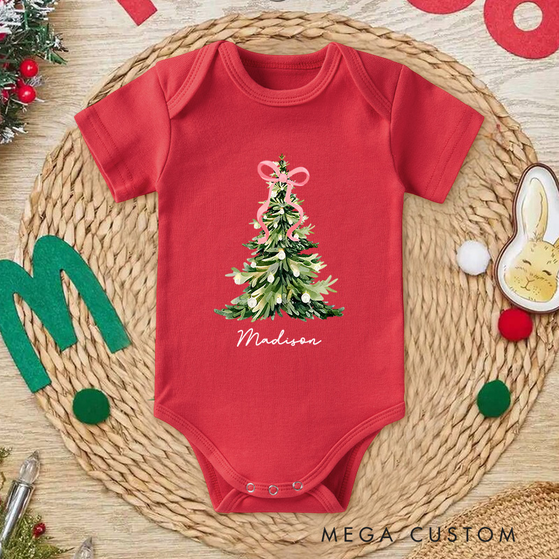 Personalized Christmas Tree Baby Onesie Perfect for Celebrating the Holiday Spirit with Festive Charm Baby Onesie