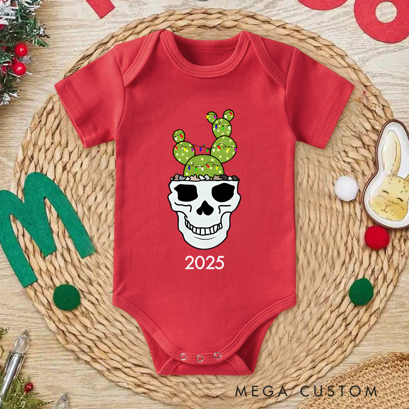 Personalized Cactus Skull Christmas Baby Onesie Perfect for a Unique and Fun Holiday Celebration Baby Onesie