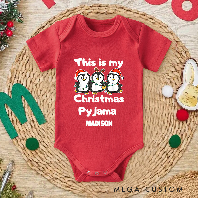 Personalized Christmas Pajama Penguins Baby Onesie Perfect for Adding Whimsy to Holiday Celebrations Baby Onesie