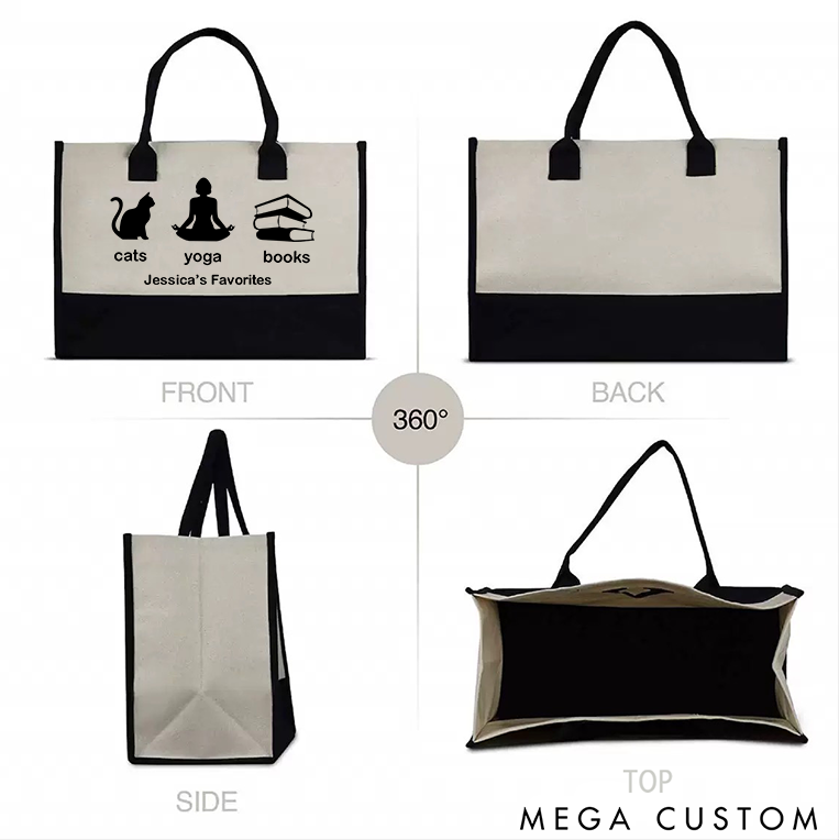 Personalized Yoga Tote Bag with Cats Yoga Books Design Custom Name Perfect for Yoga Lover and Daily Use