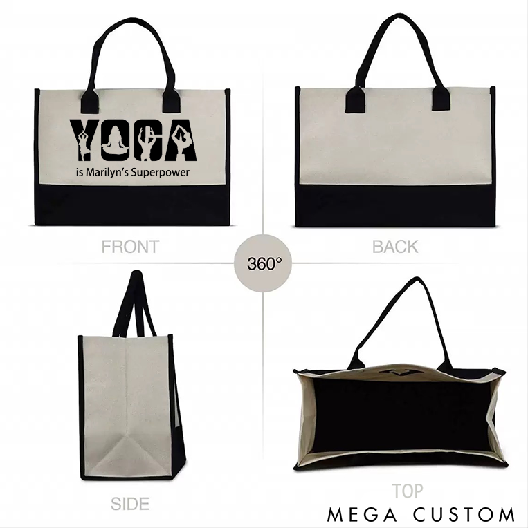 Personalized Yoga Tote Bag with Yoga is My Superpower Custom Name Perfect for Yoga Lover and Daily Use
