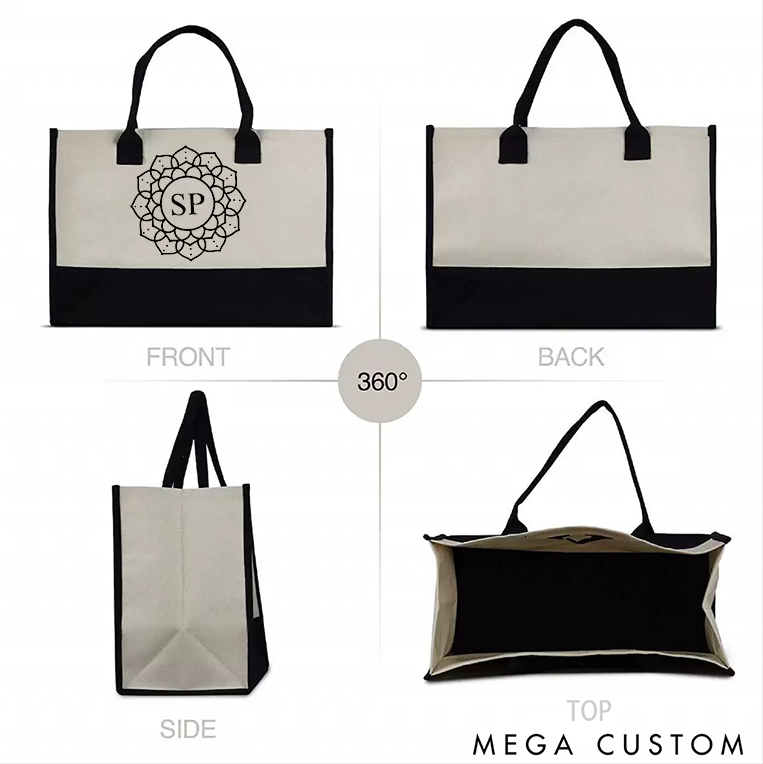 Personalized Yoga Tote Bag with Initials and Mandala Design Pilates Bag Canvas Tote Bag Perfect for Yoga Lover and Daily Use