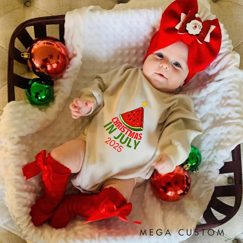 Personalized Christmas in July Watermelon Baby Onesie Perfect for a Unique and Fun Holiday Celebration Baby Bodysuit