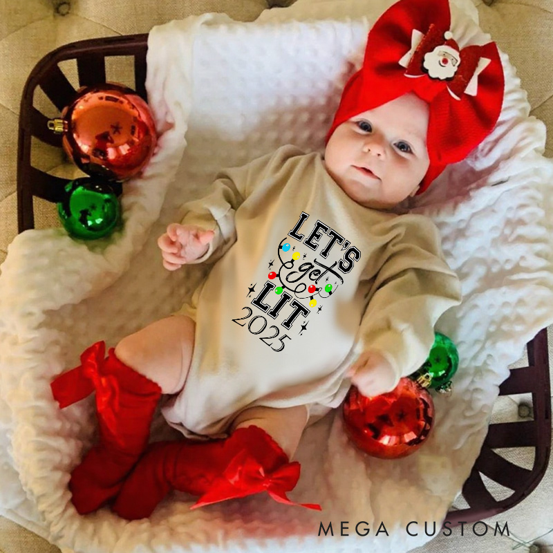 Personalized Let's Get Lit Baby Onesie Perfect for Fun and Playful Holiday Celebrations Baby Bodysuit