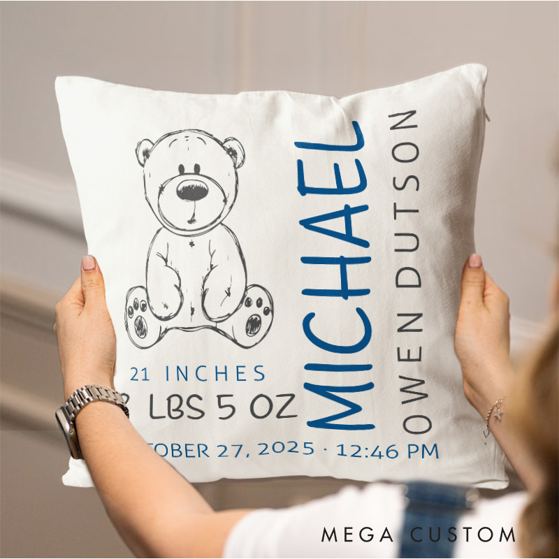 Personalized Teddy Bear Birth Stats Baby Pillow Birth Announcement Gift New Baby Shower Gift 