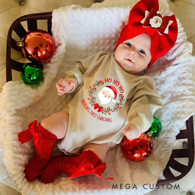 Personalized Ho Ho Ho Santa Baby Onesie Perfect for Celebrating a Baby’s First Festive Holiday Season Baby Bodysuit
