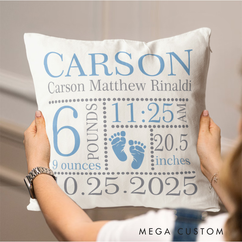 Personalized Boys Birth Announcement Baby Pillow New Baby Gift