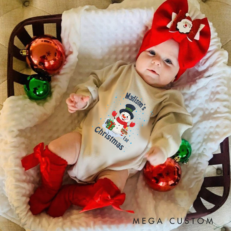 Personalized Baby’s First Christmas Snowman Baby Onesie Perfect for Celebrating a Baby’s Holiday Milestone Baby Bodysuit