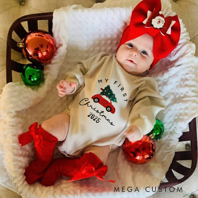Personalized My First Christmas Red Car Baby Onesie Perfect for Adding Charm to Festive Celebrations Baby Bodysuit