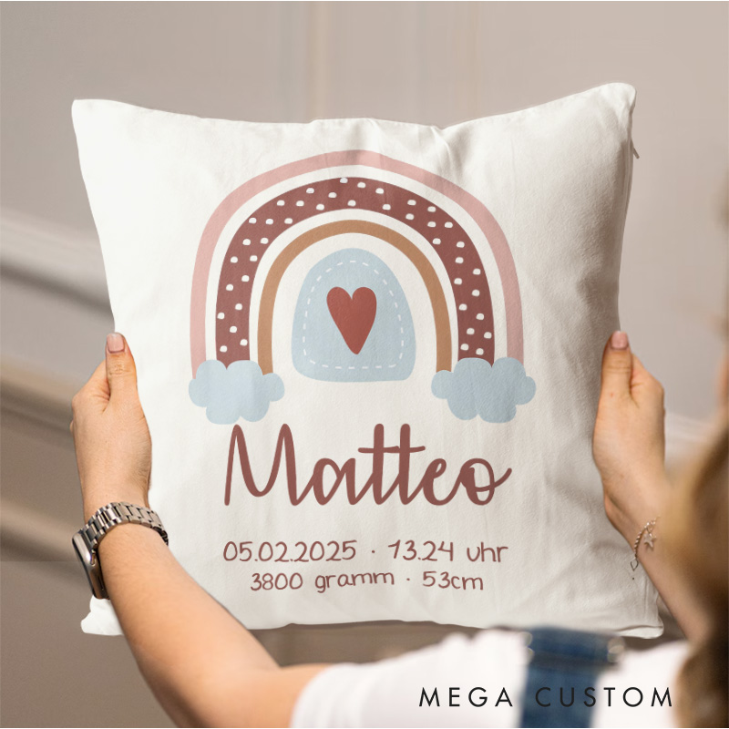Personalized Rainbow Baby Throw Pillow with Birth Dates New Baby Girl Boy Gift