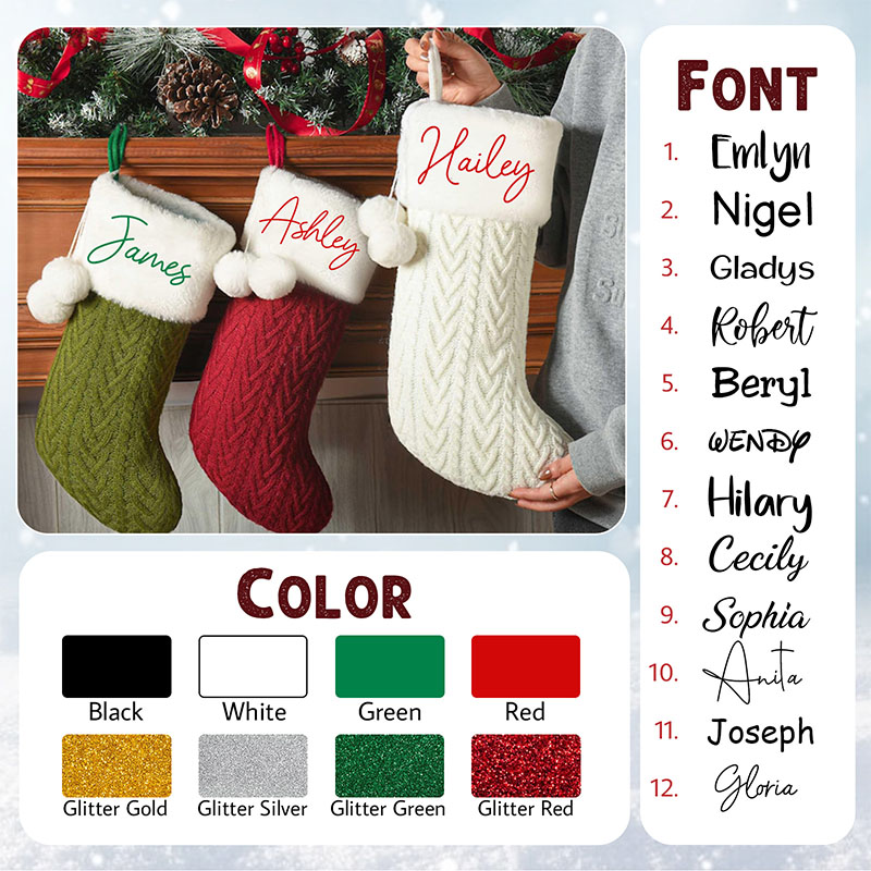 Personalized Embroidered Christmas Stocking Custom Christmas Stockings with Pom Pom Christmas Gift