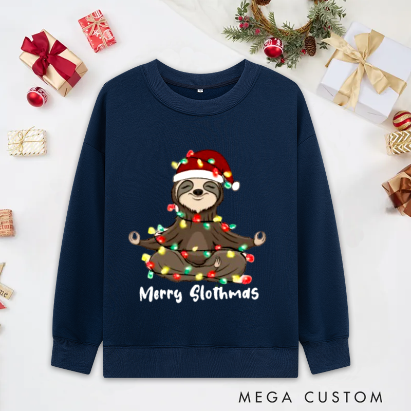 Personalized Christmas Yoga Classic Sweatshirts Merry Slothmas Sweatshirts Christmas Yoga Sweatshirts Sloth Lover Sweatshirts Woman Pilates Sweatshirts Yoga Lover Gift Perfect for Yoga Lover and Holiday