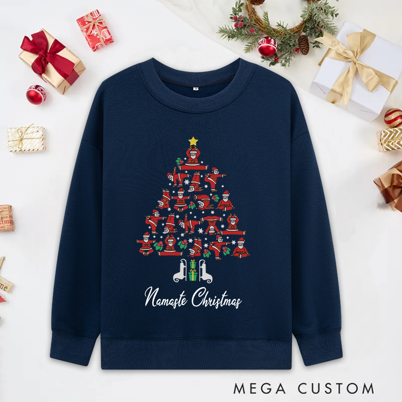 Personalized Christmas Yoga Classic Sweatshirts with Namaste Christmas Santa Pose Tree Design Christmas Yoga Sweatshirts Gift Perfect for Yoga Lover and Holiday