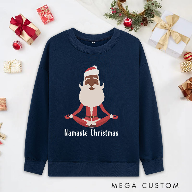 Personalized Namaste Christmas Yoga Classic Sweatshirts with Meditating Santa Design Christmas Yoga Sweatshirts Gift Perfect for Yoga Lover and Holiday