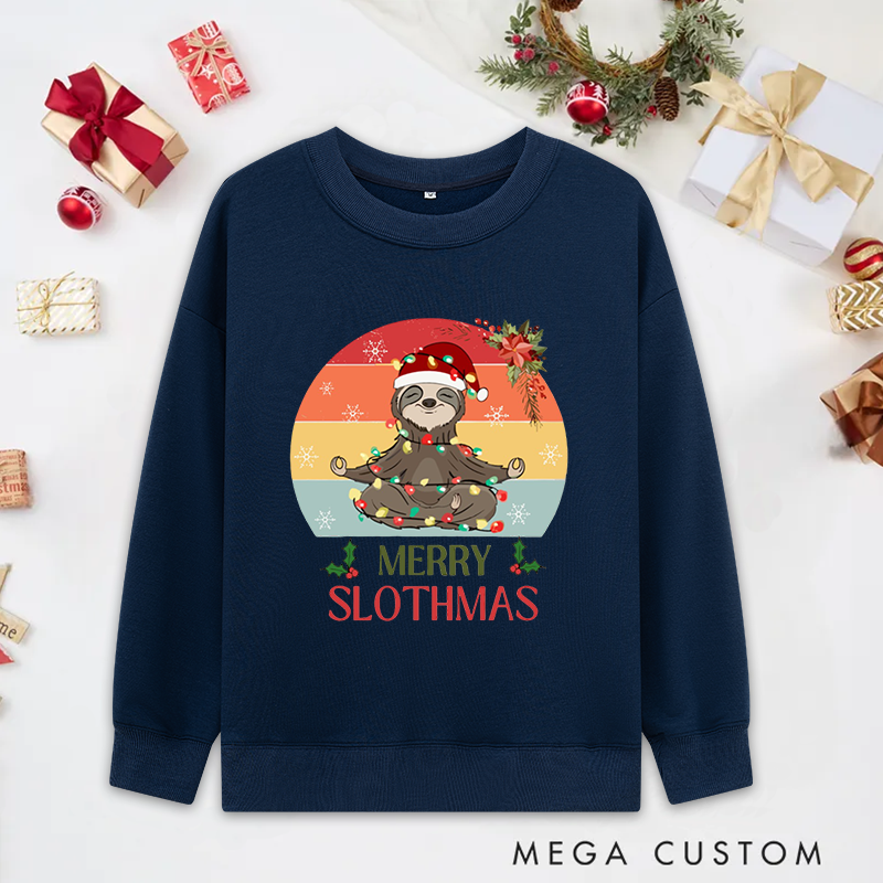 Personalized Merry Slothmas Yoga Classic Sweatshirts with Meditating Sloth Design Christmas Yoga Sweatshirts Gift Perfect for Yoga Lover and Holiday