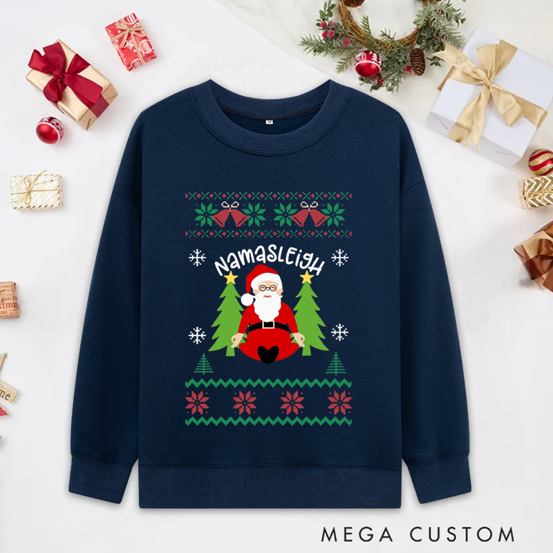 Personalized Namastay Christmas Classic Sweatshirts with Meditating Santa Design Christmas Yoga Sweatshirts Gift Perfect for Yoga Lover and Holiday